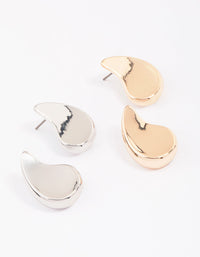 Gold & Silver Two-Toned Flat Teardrop Stud Earring Pack - link has visual effect only