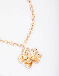 Gold Chain Detail Flower Pendant Necklace - link has visual effect only