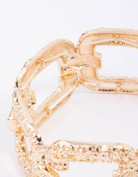 Gold Molten Chunky Link Stretch Bracelet - link has visual effect only