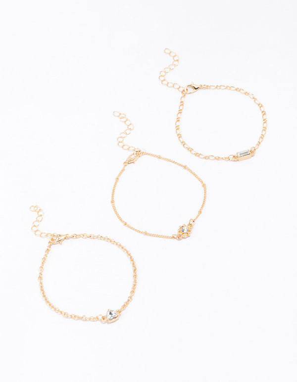 Gold Mixed Stone Diamante Bracelet 3-Pack