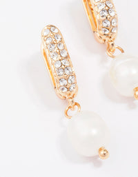 Gold Small Diamante & Pearl Drop Earrings - link has visual effect only