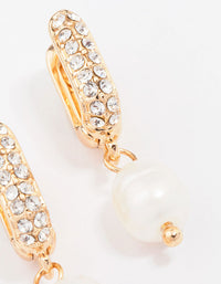 Gold Small Diamante & Pearl Drop Earrings - link has visual effect only