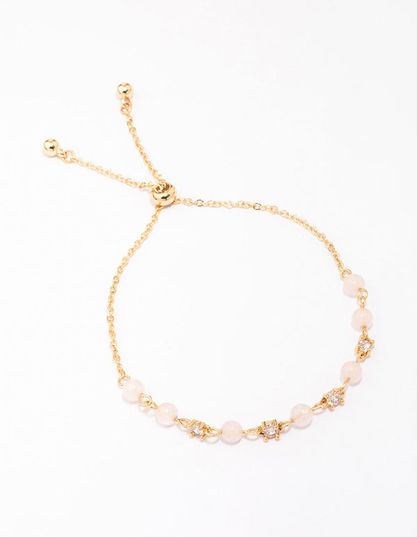 Gold Plated Alternating Semi-Precious & Cubic Zirconia Toggle Bracelet