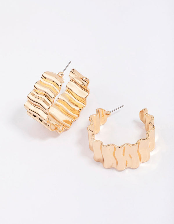 Gold Ribbed Chunky Hoop Earrings