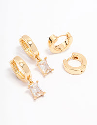 Gold Plated Cubic Zirconia Baguette Hoop Earring Pack - link has visual effect only