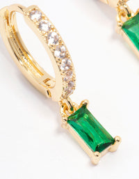 Gold Plated Emerald Cubic Zirconia Baguette Hoop Earrings - link has visual effect only