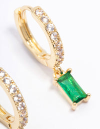 Gold Plated Emerald Cubic Zirconia Baguette Hoop Earrings - link has visual effect only