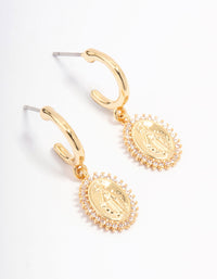 Gold Plated Diamante Classic Coin Hoop Earrings - link has visual effect only