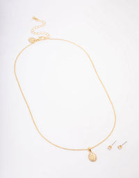 Gold Plated Crystal Coin Pendant Necklace & Stud Earring Set - link has visual effect only