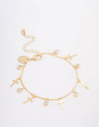 Gold Plated Diamante Cross Drop Bracelet - link has visual effect only