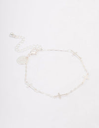 Silver Plated Station Cross Chain Bracelet - link has visual effect only