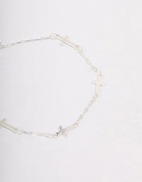 Silver Plated Station Cross Chain Bracelet - link has visual effect only