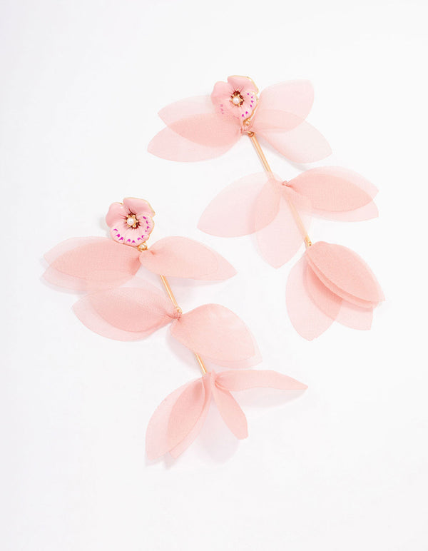 Gold & Pink Dainty Petal Drop Earrings