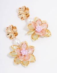 Gold Vintage Flower Pearl Drop Earrings - link has visual effect only