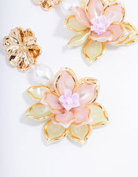 Gold Vintage Flower Pearl Drop Earrings - link has visual effect only