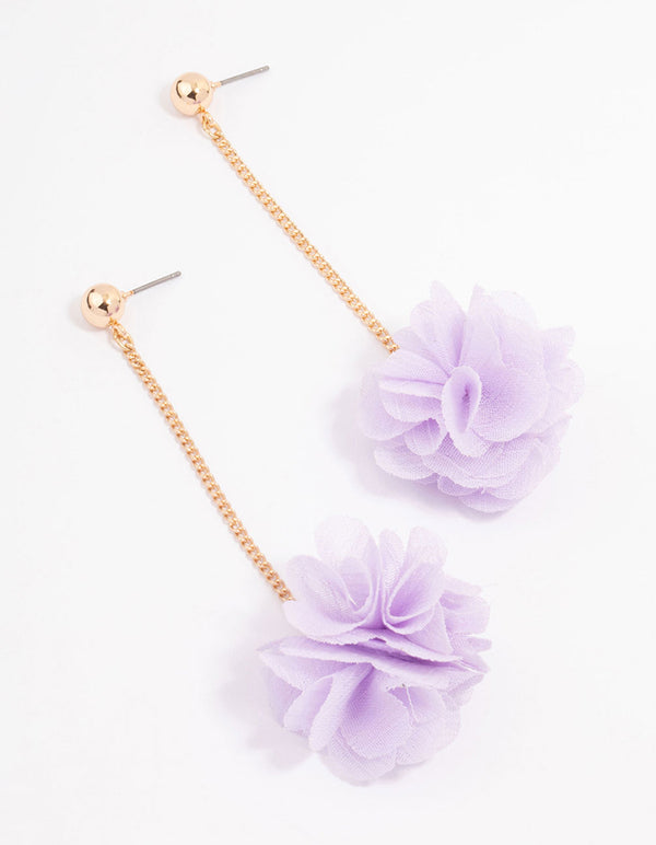 Gold Layered Lilac Flower Chain Drop Earrings