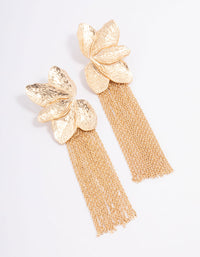 Gold Textured Flower Cupchain Drop Earrings - link has visual effect only