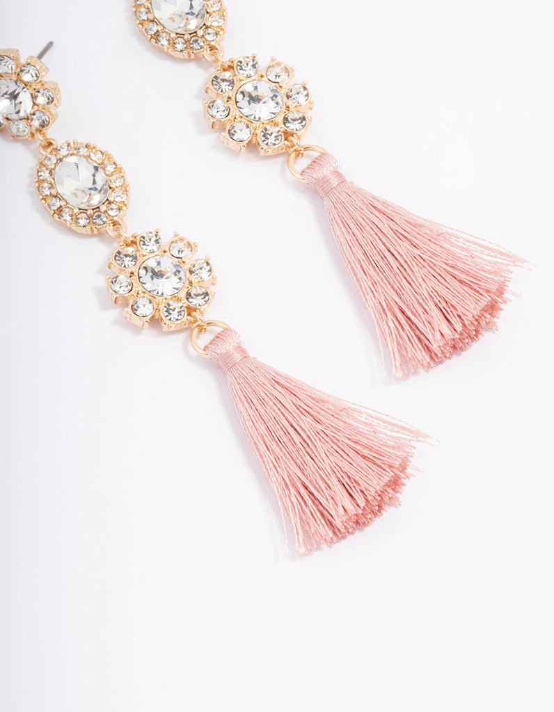 Gold Diamante Tassel Drop Earrings - Lovisa