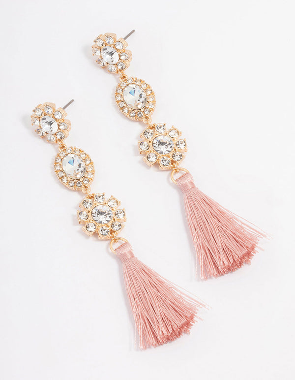 Gold Diamante Tassel Drop Earrings