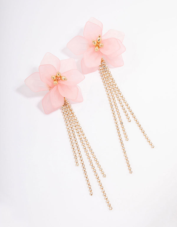 Gold Big Flower Cupchain Drop Earrings