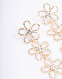 Gold Triple Row Diamante Flower Drop Earrings - link has visual effect only