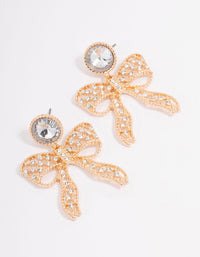 Gold Diamante Bow Drop Earrings - link has visual effect only