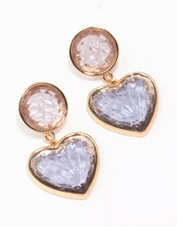 Gold Oval Glitter Heart Drop Earrings - link has visual effect only