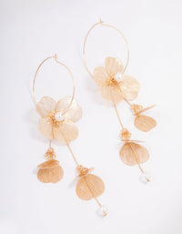 Gold Textured Petal Pearl Drop Earrings - link has visual effect only