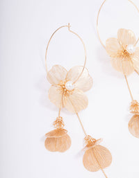 Gold Textured Petal Pearl Drop Earrings - link has visual effect only