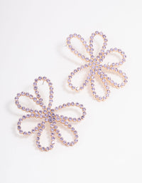 Gold & Lilac Diamante Flower Stud Earrings - link has visual effect only