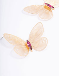 Gold Textured Butterfly Statement Stud Earrings - link has visual effect only