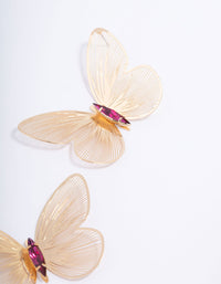 Gold Textured Butterfly Statement Stud Earrings - link has visual effect only