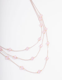 Silver & Pink Bead Station Facet Layered Necklace - link has visual effect only