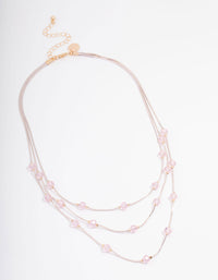 Silver & Pink Bead Station Facet Layered Necklace - link has visual effect only