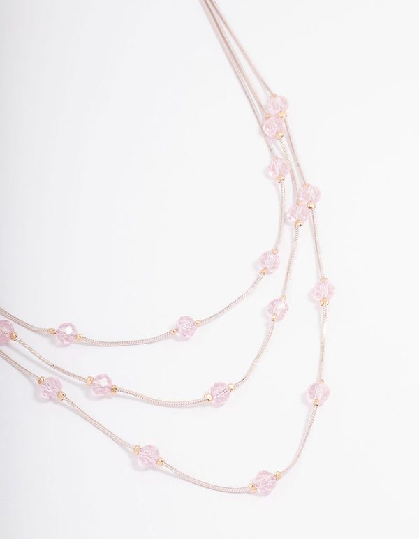 Silver & Pink Bead Station Facet Layered Necklace