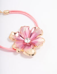 Pink Fabric Wrapped Cord Multi Flower Bracelet - link has visual effect only