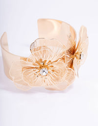 Gold Double Flower Wide Wrist Cuff - link has visual effect only