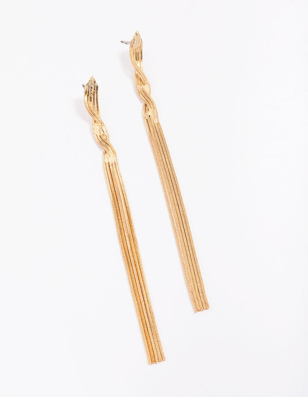 Gold Twisted Cupchain Drop Earrings