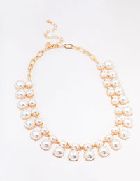 Gold Pearl Duo Row Statement Necklace - link has visual effect only