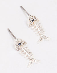 Silver Skeleton Fish Stud Earrings - link has visual effect only