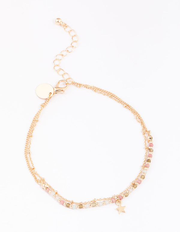 Gold Mixed Semi-Precious Layered Anklet