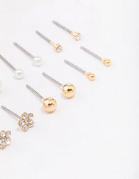 Gold Diamante Flower & Pearl Earring 8-Pack - link has visual effect only