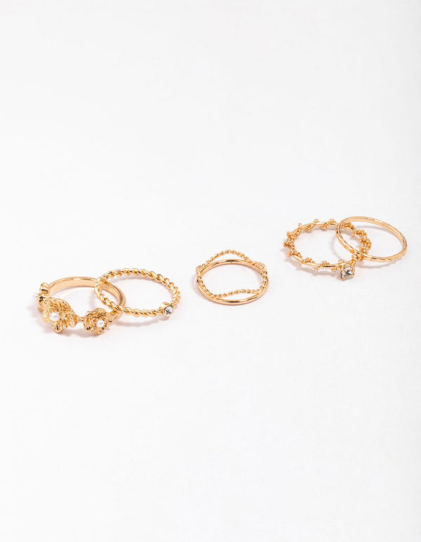 Gold Twisted Flower Ring Pack