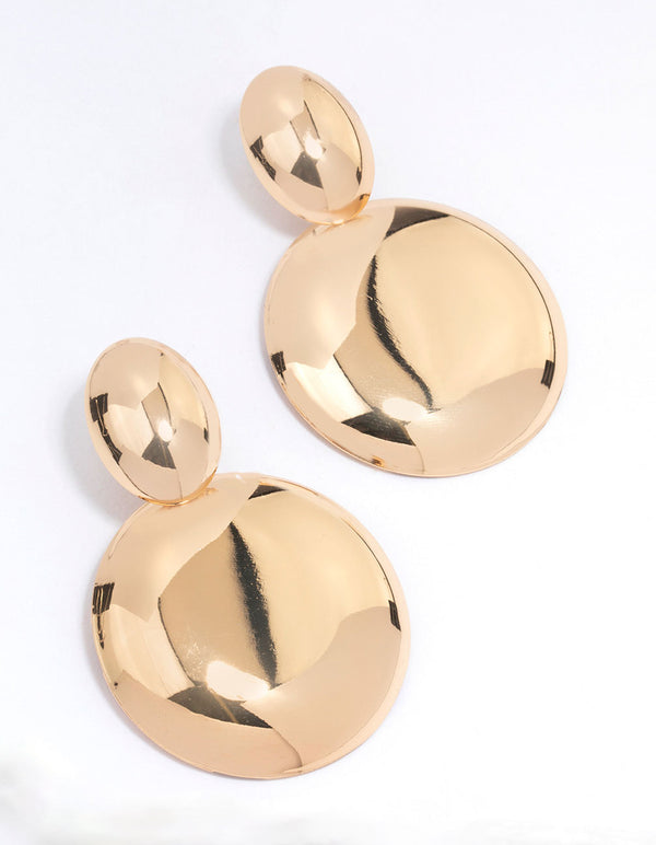 Gold Large Circular Pendant Drop Earrings