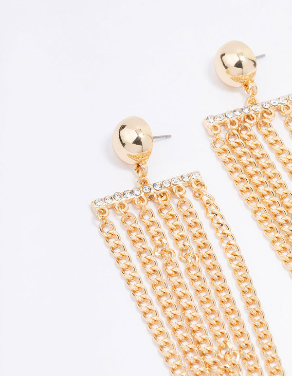 Gold Diamante Multi Chain Drop Earrings Lovisa
