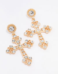 Gold Multi Diamante Cross Drop Earrings - link has visual effect only