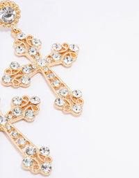 Gold Multi Diamante Cross Drop Earrings - link has visual effect only