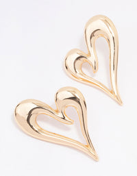 Gold Large Heart Outline Stud Earrings - link has visual effect only