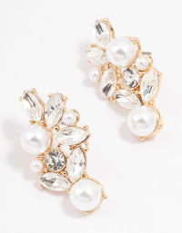 Gold Diamante & Pearl Stud Earrings - link has visual effect only