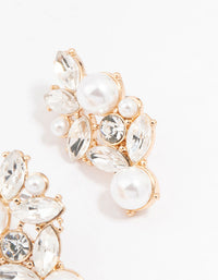 Gold Diamante & Pearl Stud Earrings - link has visual effect only